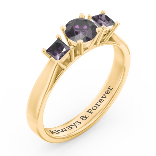 Three Stone Eternity with Princess Accents Ring – 10K Yellow Gold with Alexandrite