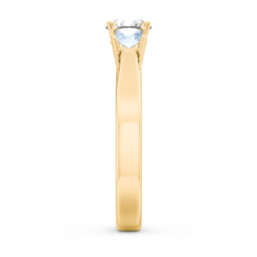 Three Stone Eternity with Princess Accents Ring – 10K Yellow Gold with Cubic Zirconia and Aquamarine