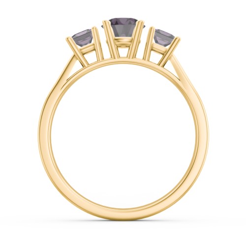Three Stone Eternity with Princess Accents Ring – 10K Yellow Gold with Alexandrite