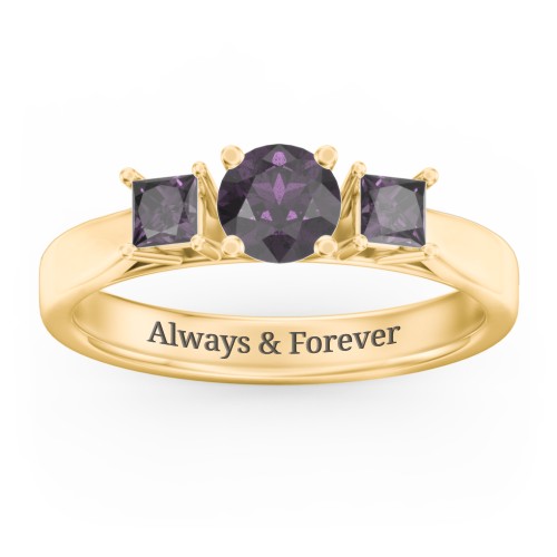 Three Stone Eternity with Princess Accents Ring – 10K Yellow Gold with Alexandrite