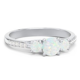 Three Stone Eternity Ring with Twin Accent Rows