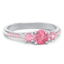 Three Stone Eternity Ring with Twin Accent Rows