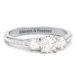 Three Stone Eternity Ring with Twin Accent Rows