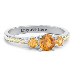 Three Stone Eternity Ring with Twin Accent Rows