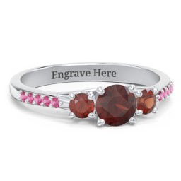 Three Stone Eternity Ring with Twin Accent Rows in 925 Sterling Silver with Garnet and Red Premium Zirconia