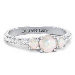 Three Stone Eternity Ring with Twin Accent Rows in 925 Sterling Silver with Opal and White Premium Zirconia