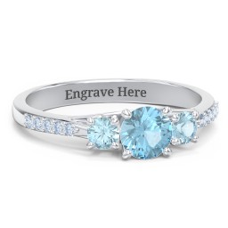 Three Stone Eternity Ring with Twin Accent Rows in 925 Sterling Silver with Blue Topaz and Fancy Blue Premium Zirconia