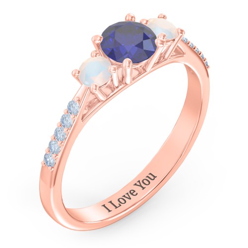 Three Stone Eternity Ring with Twin Accent Rows