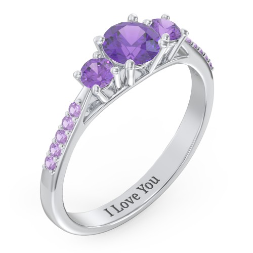 Three Stone Eternity Ring with Twin Accent Rows