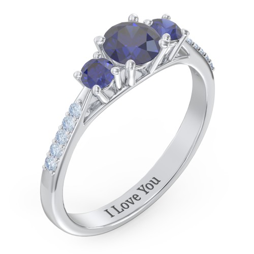 Three Stone Eternity Ring with Twin Accent Rows