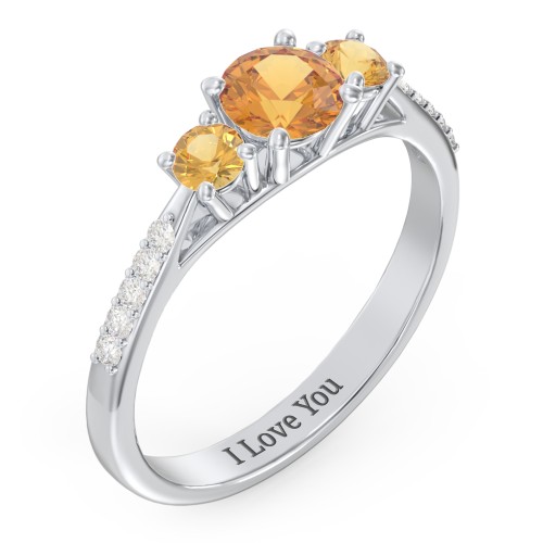 Three Stone Eternity Ring with Twin Accent Rows