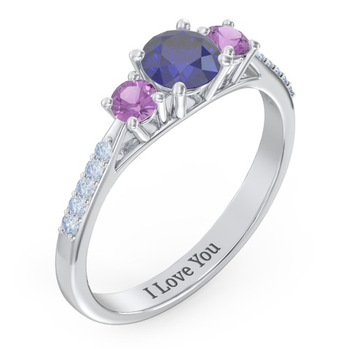 Three Stone Eternity Ring with Twin Accent Rows