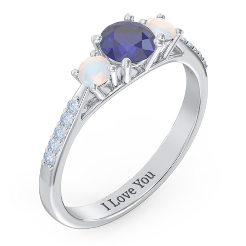 Three Stone Eternity Ring with Twin Accent Rows