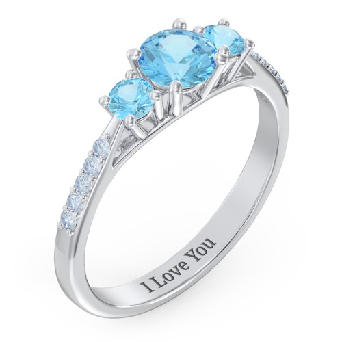 Three Stone Eternity Ring with Twin Accent Rows