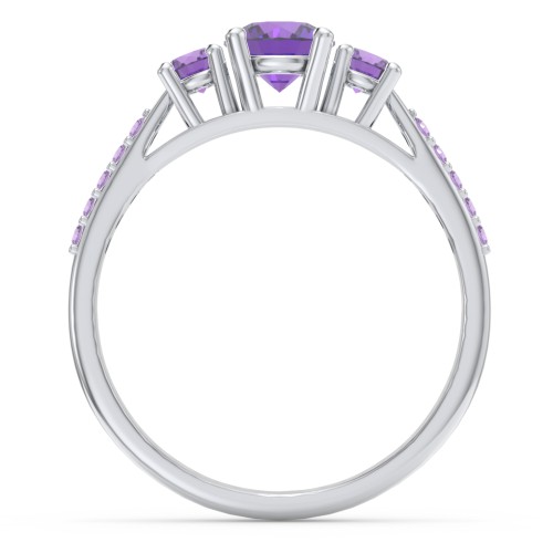 Three Stone Eternity Ring with Twin Accent Rows