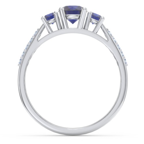 Three Stone Eternity Ring with Twin Accent Rows