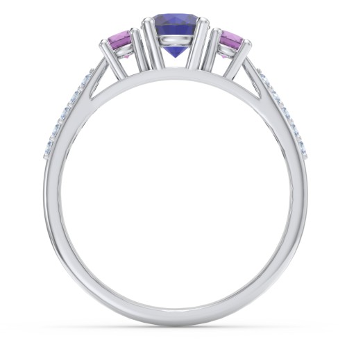 Three Stone Eternity Ring with Twin Accent Rows