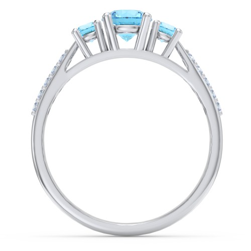 Three Stone Eternity Ring with Twin Accent Rows