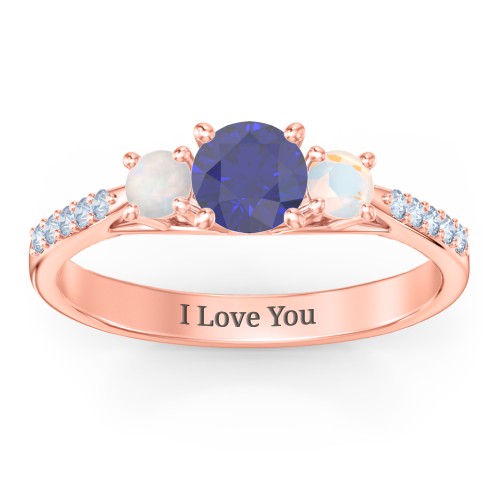 Three Stone Eternity Ring with Twin Accent Rows