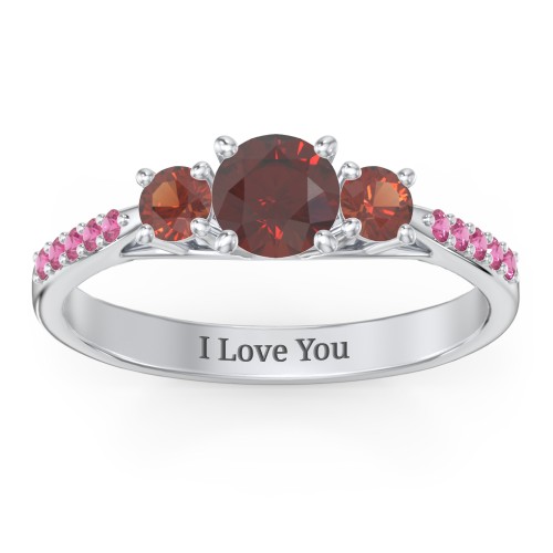 Three Stone Eternity Ring with Twin Accent Rows