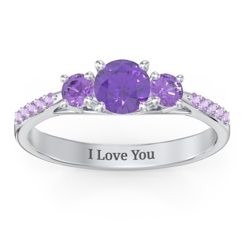 Three Stone Eternity Ring with Twin Accent Rows