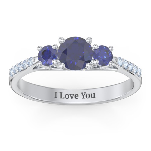 Three Stone Eternity Ring with Twin Accent Rows