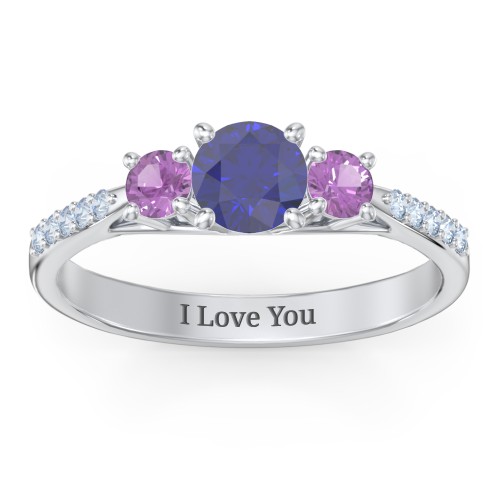 Three Stone Eternity Ring with Twin Accent Rows