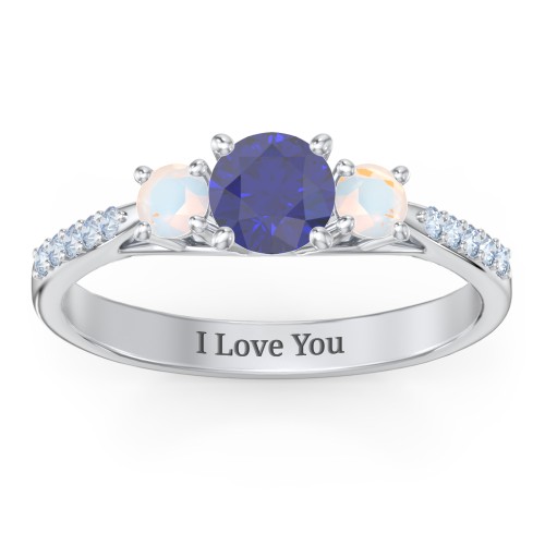 Three Stone Eternity Ring with Twin Accent Rows