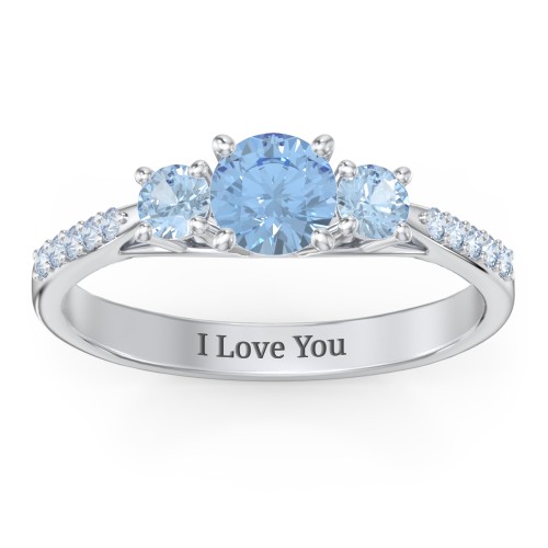 Three Stone Eternity Ring with Twin Accent Rows