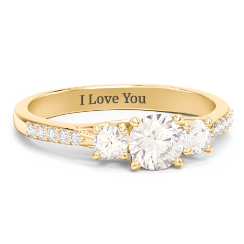 Three Stone Eternity Ring with Twin Accent Rows