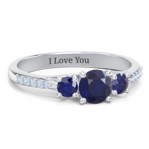 Three Stone Eternity Ring with Twin Accent Rows