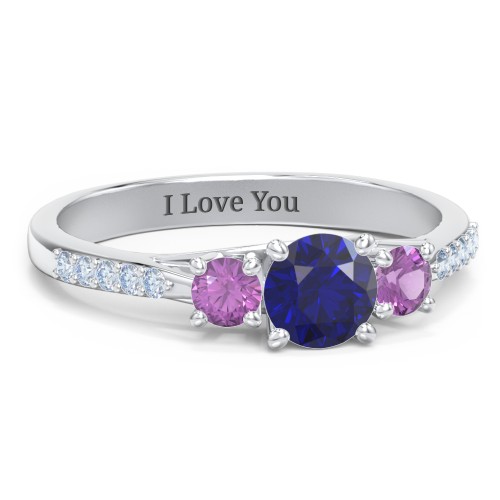 Three Stone Eternity Ring with Twin Accent Rows