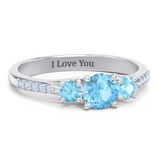 Three Stone Eternity Ring with Twin Accent Rows