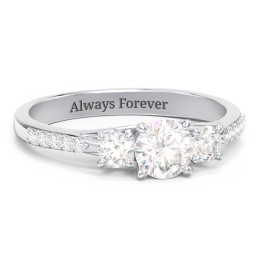 Three Stone Eternity Ring with Twin Accent Rows in 925 Sterling Silver with Diamond
