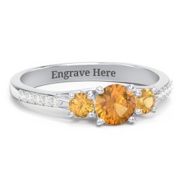 Three Stone Eternity Ring with Twin Accent Rows in 925 Sterling Silver with Citrine and White Premium Zirconia