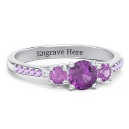 Three Stone Eternity Ring with Twin Accent Rows in 925 Sterling Silver with Amethyst and Amethyst Premium Zirconia