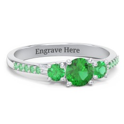 Three Stone Eternity Ring with Twin Accent Rows in 925 Sterling Silver with Emerald and Green Premium Zirconia
