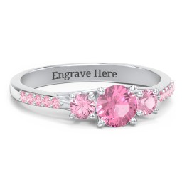 Three Stone Eternity Ring with Twin Accent Rows in 925 Sterling Silver with Pink Tourmaline and Fancy Pink Premium Zirconia