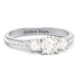 Three Stone Eternity Ring with Twin Accent Rows in 925 Sterling Silver with Cubic Zirconia and White Premium Zirconia