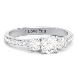 Three Stone Eternity Ring with Twin Accent Rows in 925 Sterling Silver with Lab Diamond and Diamond