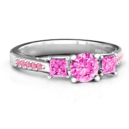 Three Stone Eternity Ring with Twin Accent Rows