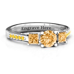 Three Stone Eternity Ring with Twin Accent Rows