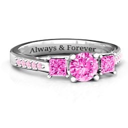 Three Stone Eternity Ring with Twin Accent Rows