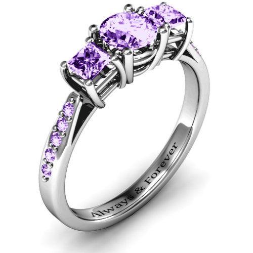 Three Stone Eternity Ring with Twin Accent Rows