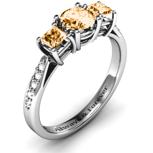 Three Stone Eternity Ring with Twin Accent Rows