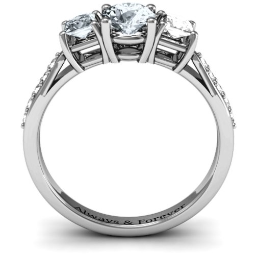 Three Stone Eternity Ring with Twin Accent Rows