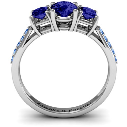 Three Stone Eternity Ring with Twin Accent Rows