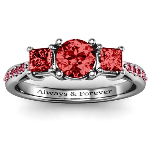 Three Stone Eternity Ring with Twin Accent Rows