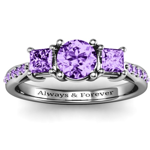 Three Stone Eternity Ring with Twin Accent Rows