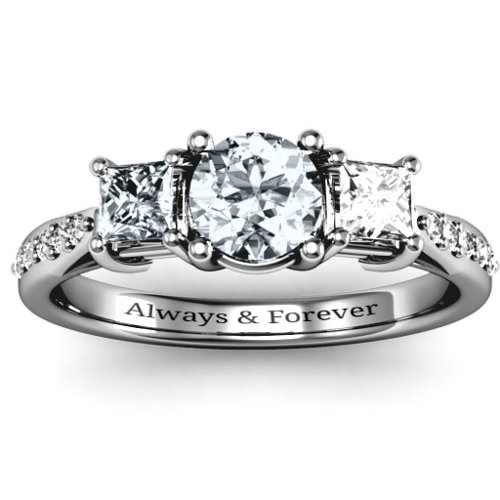 Three Stone Eternity Ring with Twin Accent Rows